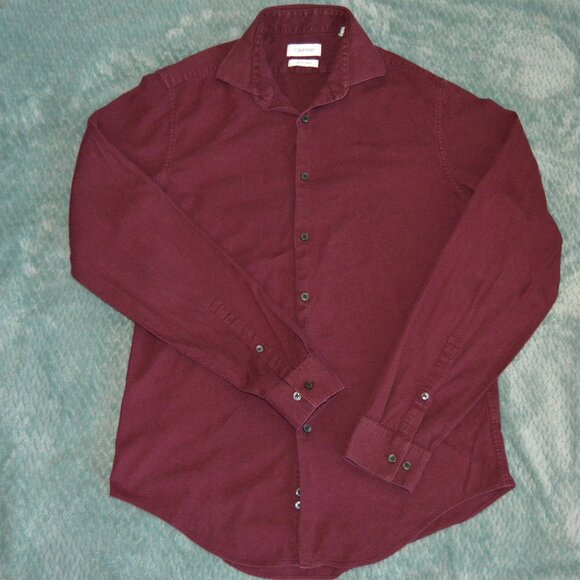Calvin Klein | Slim Fit Stretch Red Long Sleeve Button Down - Picture 1 of 5